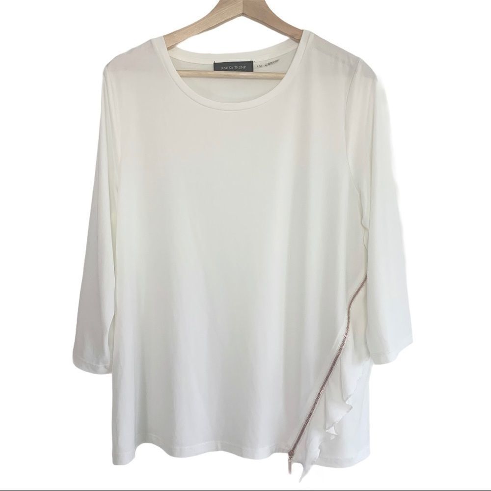 Ivanka Trump 3/4 Sleeve Cream Zipper Blouse